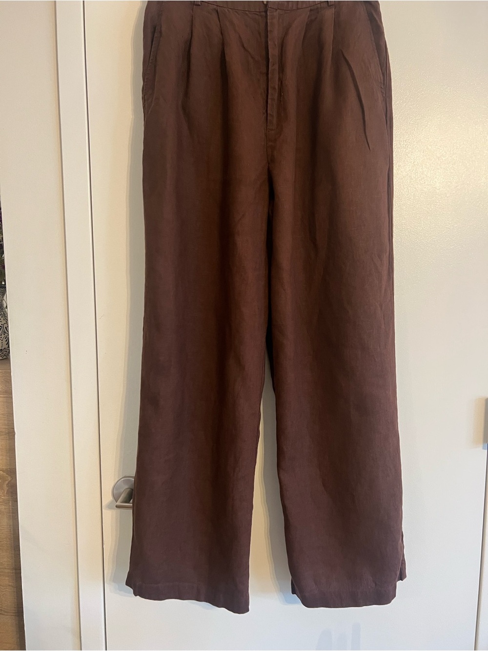 Reformation Brown 100% Linen Wide Leg Trousers Pants Size 10